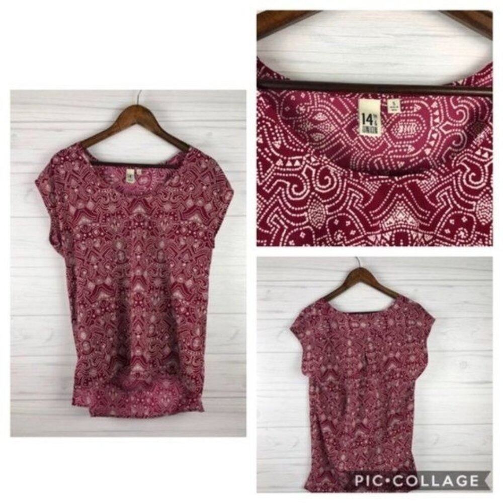 14th & Union Top Women's Small Pink Patterned Short Sleeve Boho Chic Lightweight